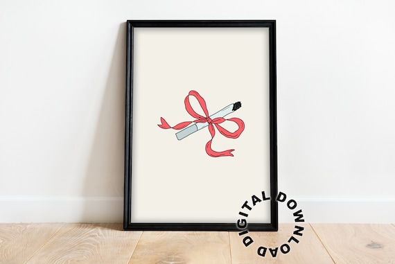 Cigarette With A Red Ribbon Bow Minimalist Trendy Line Art Poster