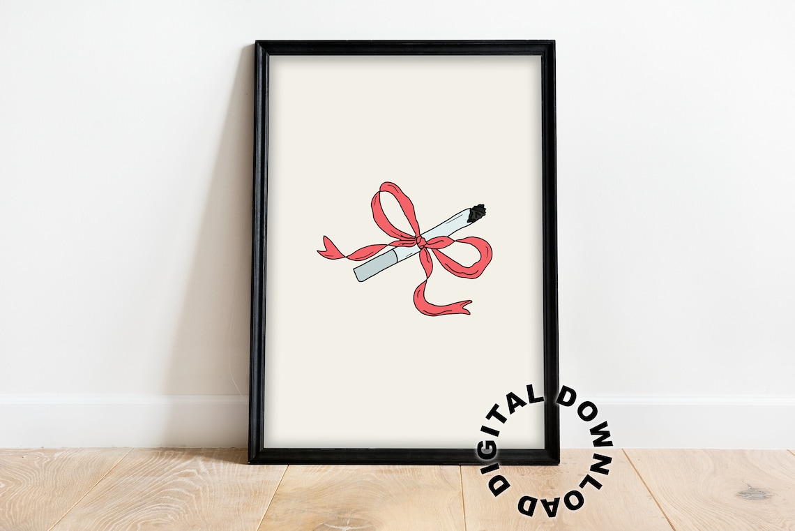 Cigarette With A Red Ribbon Bow Minimalist Trendy Line Art Poster