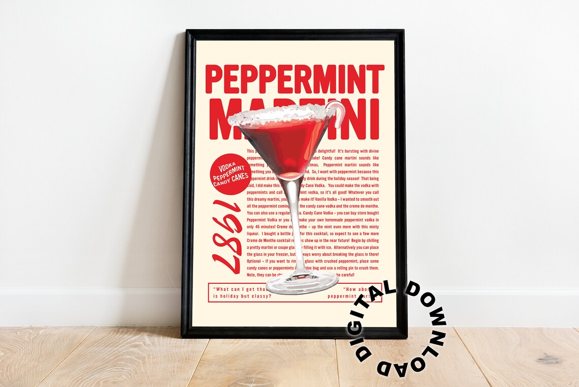 Peppermint Holiday Cocktail Vintage Art Print