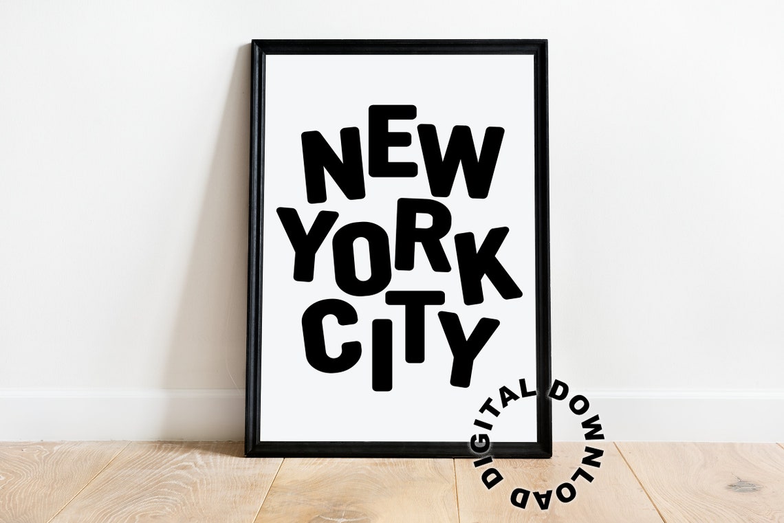 New York City Bold Black Letter Typography Modern Wall Decor Poster