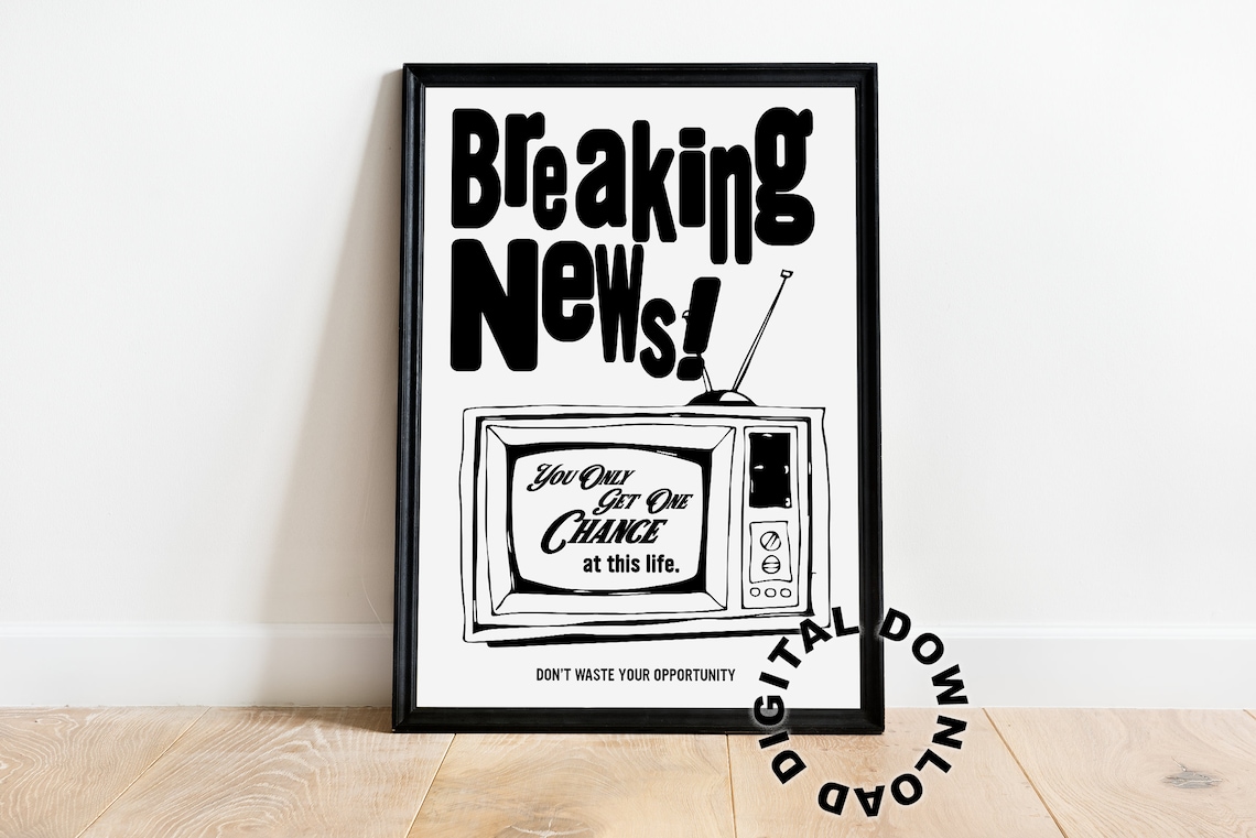 Breaking News Retro Vintage TV Illustration Print