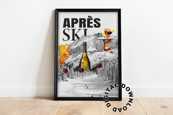 Après Ski Vintage Collage With Champagne And Mountain Gondolas Poster
