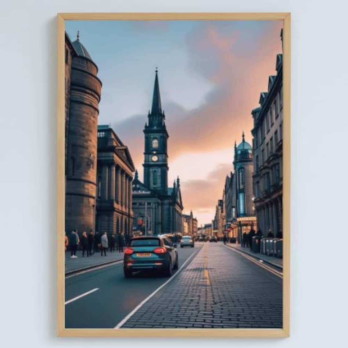 Edinburgh Scotland Old Town Street Dusk Realism Cityscape Poster