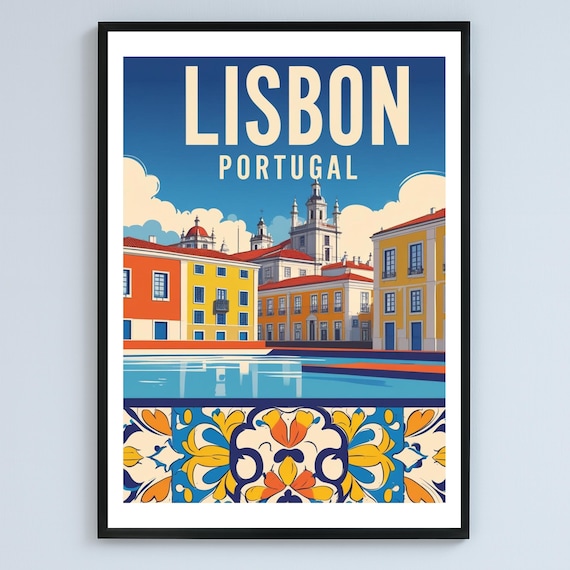Lisbon Travel Poster Colorful Portugal City Art