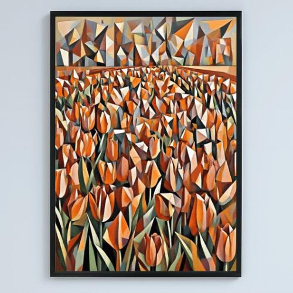 Cubist Tulip Field Orange Faceted Geometric Modern Flower Poster