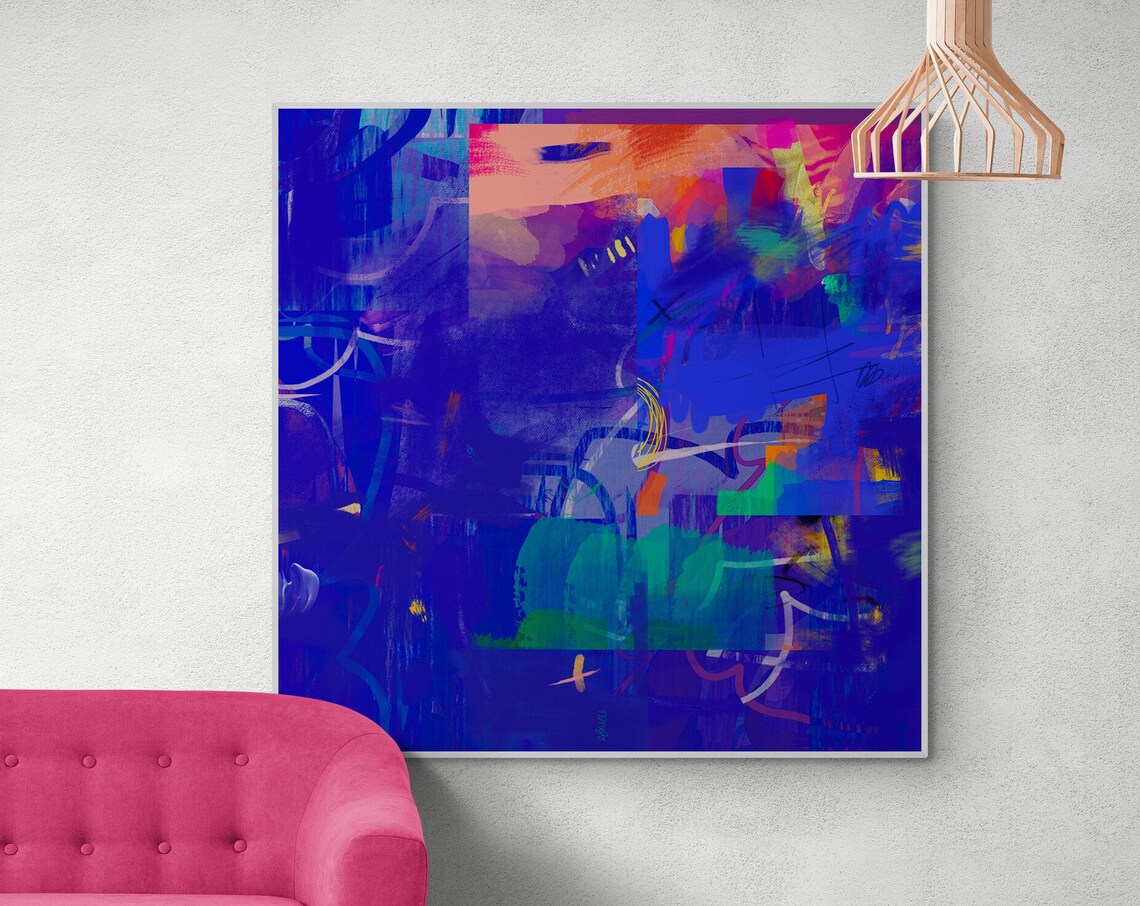 Bright Blue Abstract Art Print, Modern Wall Decor - Image 5