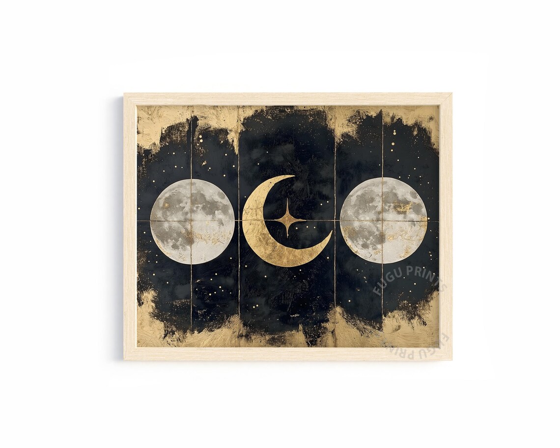 Moon Phases Art, Gold Celestial Astrology Decor