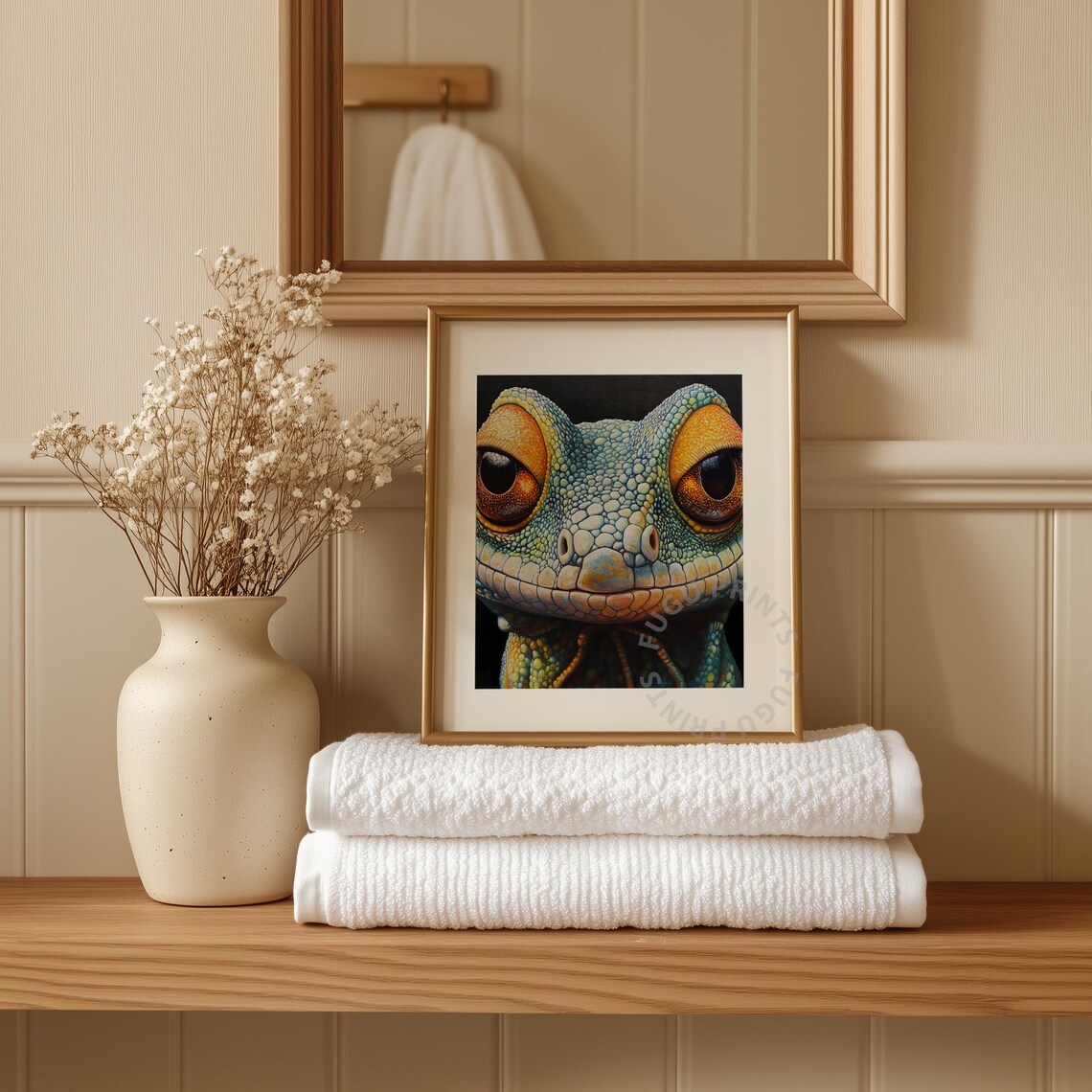 Vivid Gecko Face Close Up Colorful Reptile Portrait Art Poster - Image 3