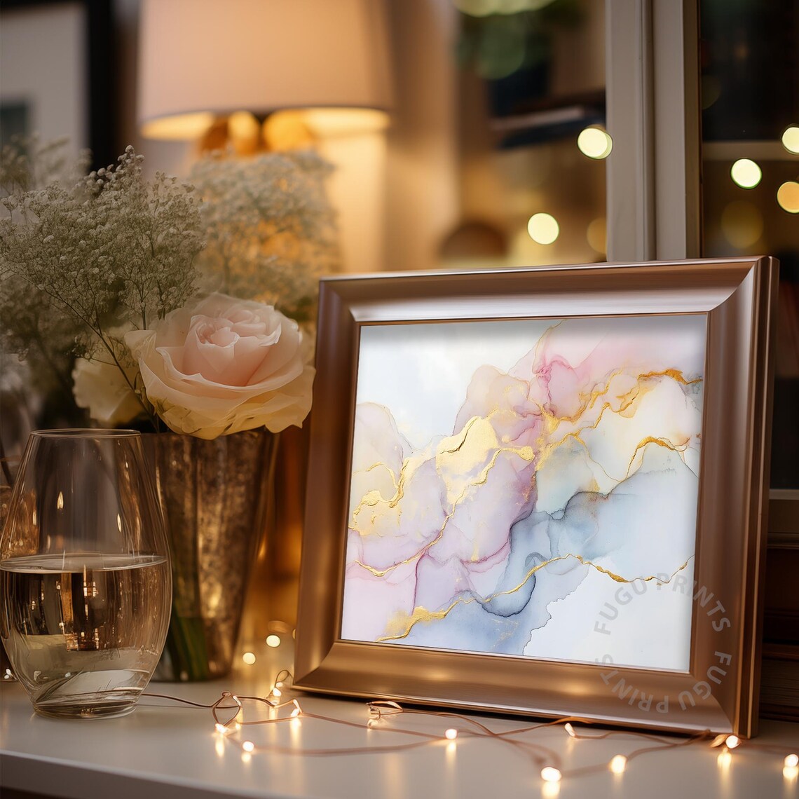 Blush Pink Gold Abstract Fluid Art, Modern Decor - Image 3
