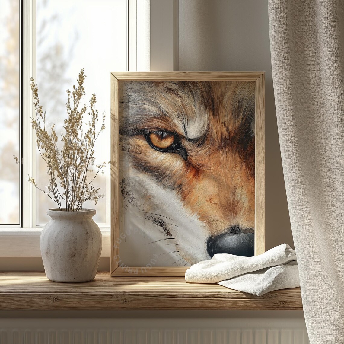 Wolf Close Up Portrait with Amber Eye Rustic Earth Tones Poster - Image 4