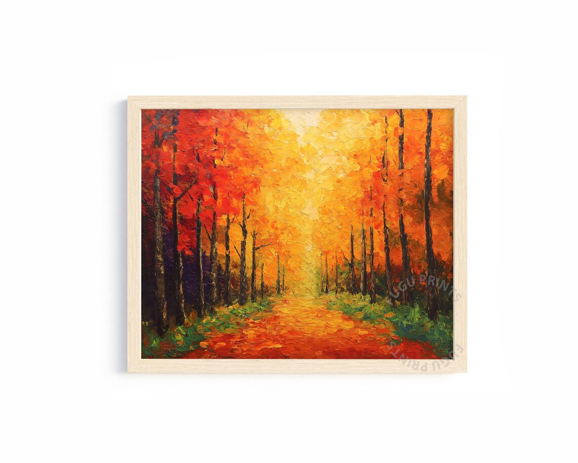 Autumn Forest Art Print, Impasto Style Rustic Decor
