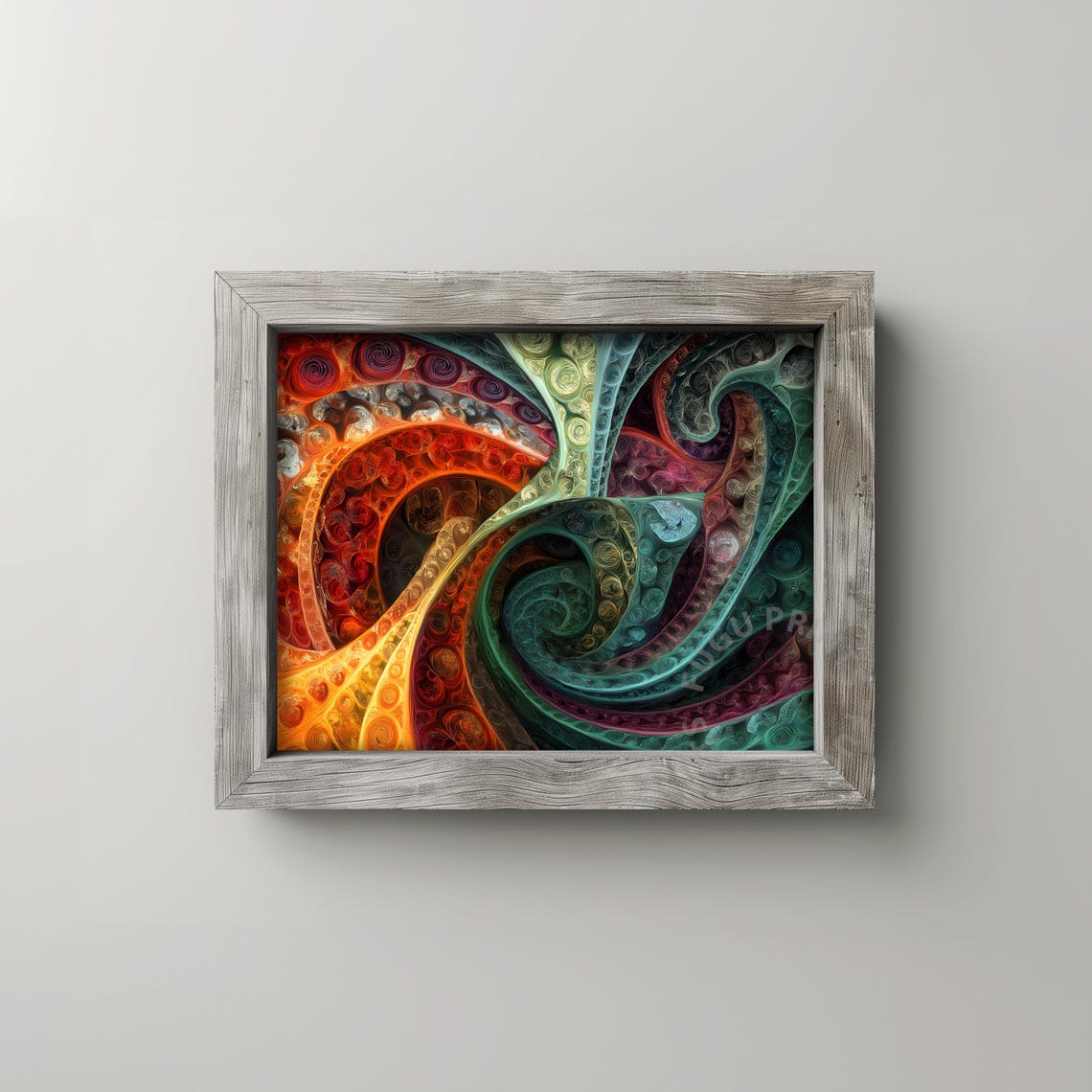 Abstract Swirls Fractal Art Teal Orange Wall Art Modern Home Decor 90 - Image 2