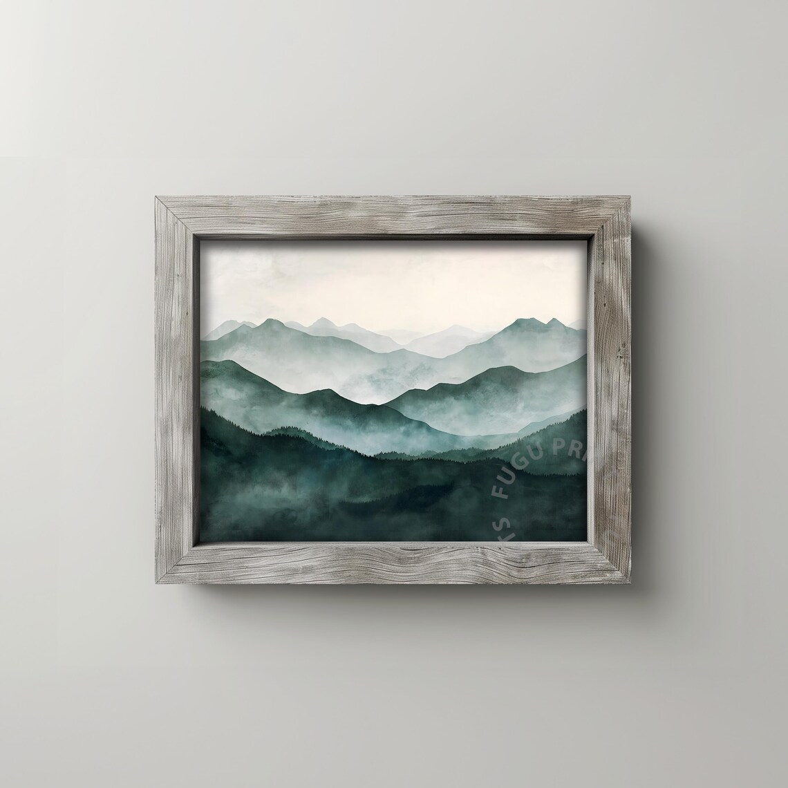 Misty Mountain Green Forest, Minimalist Landscape Art Print - Image 2