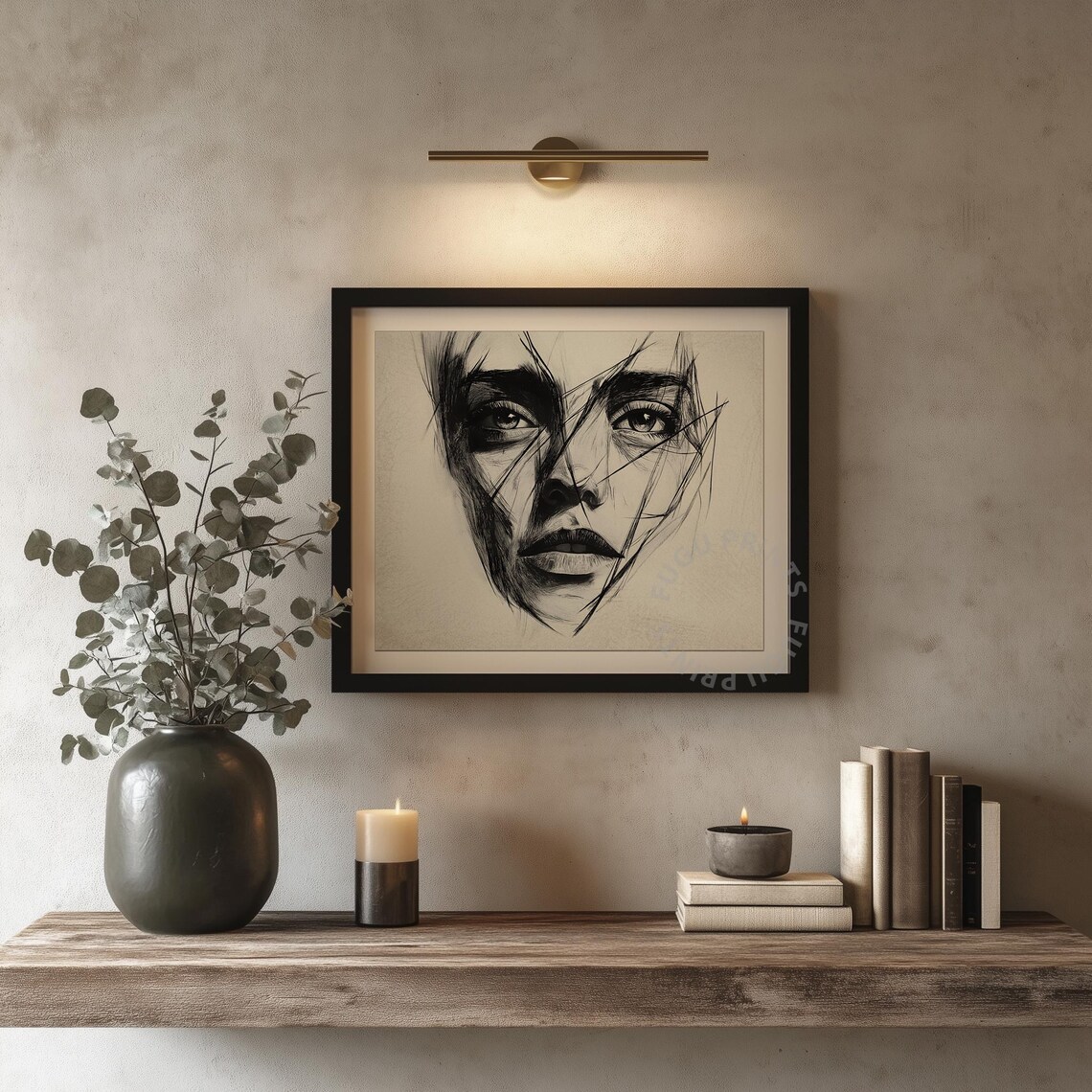 Black and White Charcoal Woman Face Expressive Pencil Sketch Print - Image 4