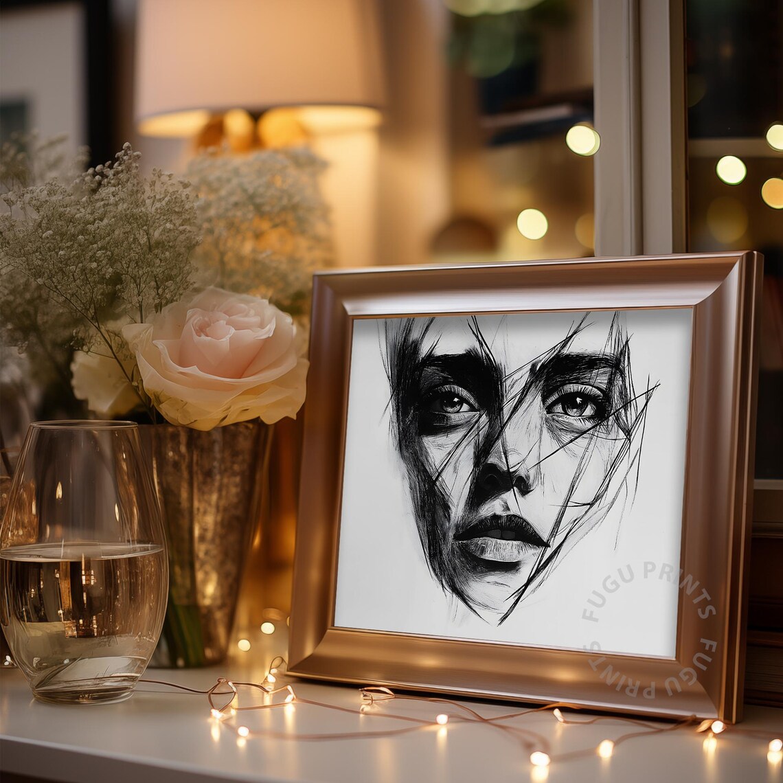 Black and White Charcoal Woman Face Expressive Pencil Sketch Print - Image 3