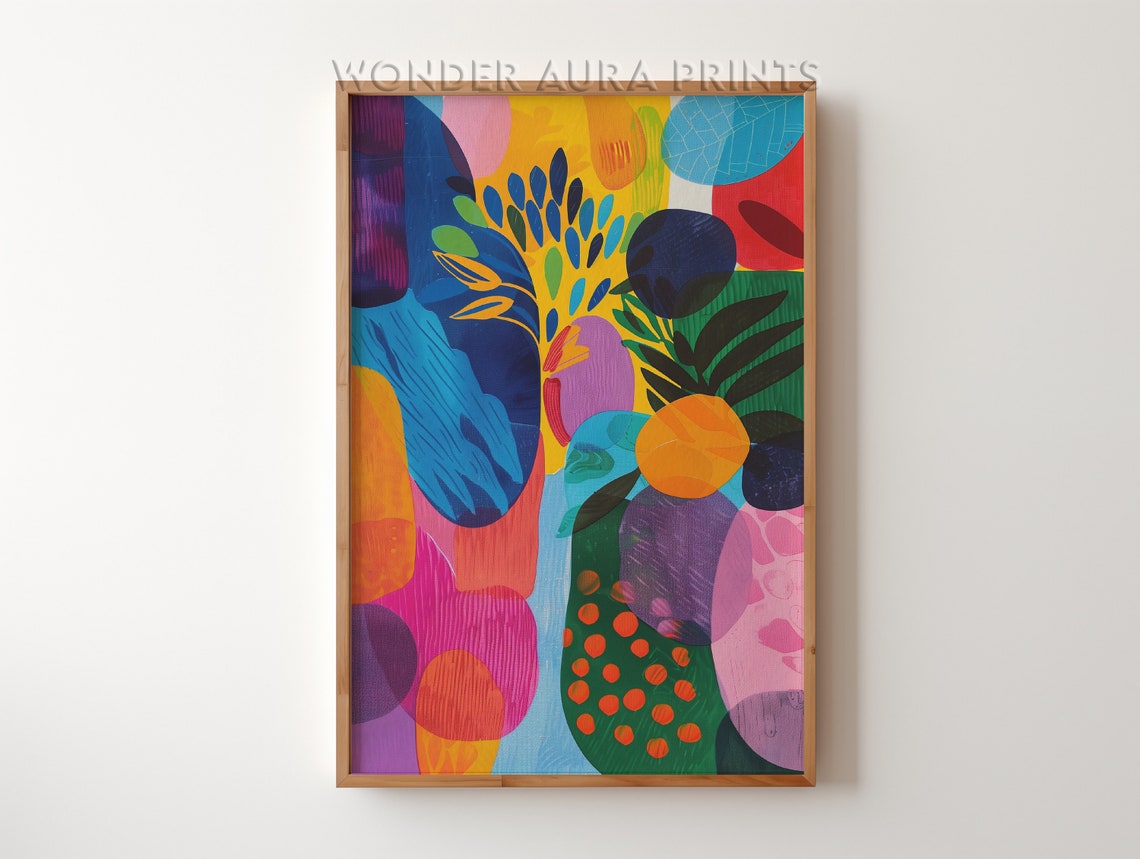 Bold Colorful Abstract Botanical Shapes Maximalist Decor Poster
