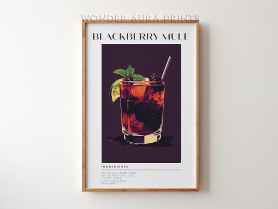 Blackberry Mule Vodka Ginger Beer Cocktail Recipe Moody Purple Bar Poster