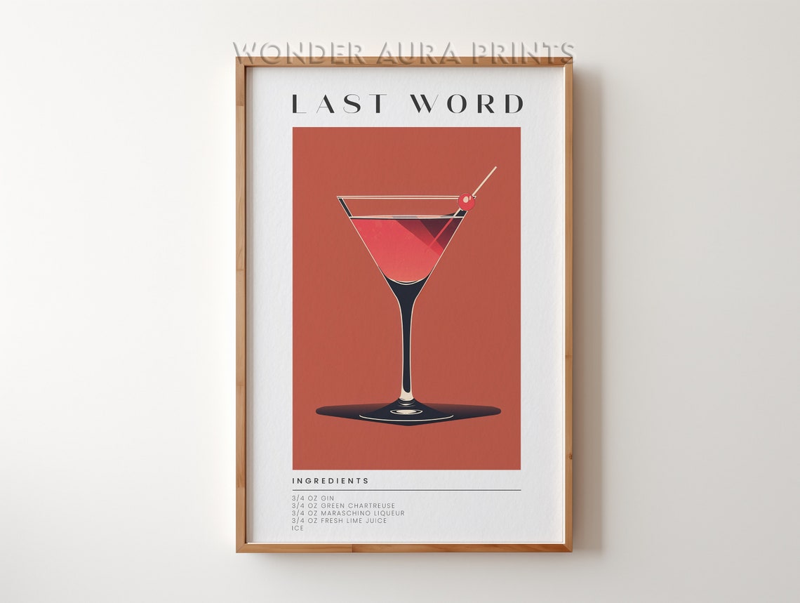 Last Word Classic Cocktail Recipe Terracotta Martini Glass Poster