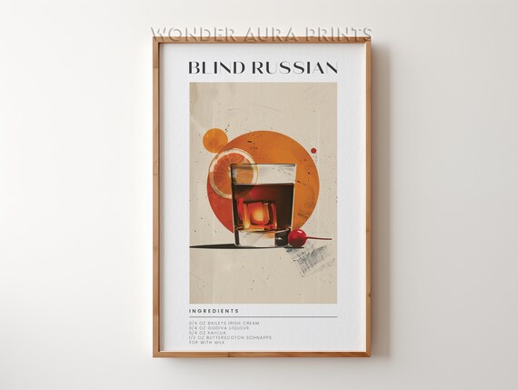 Blind Russian Cream Liqueur Cocktail Recipe Art Deco Bar Cart Poster