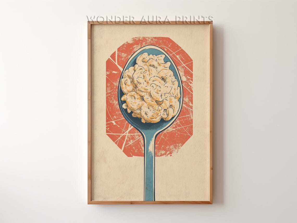 Mac And Cheese Heaped On Spoon Vintage Food Illustration Poster