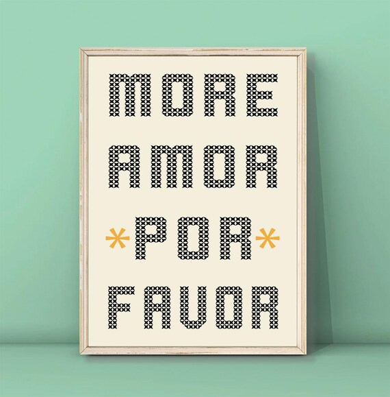 More Amor Por Favor Patterned Lettering Quote Poster With Gold Accents