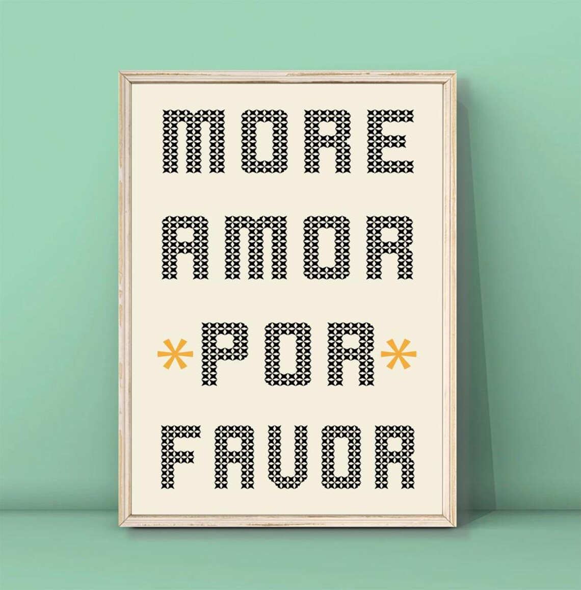 More Amor Por Favor Patterned Lettering Quote Poster With Gold Accents