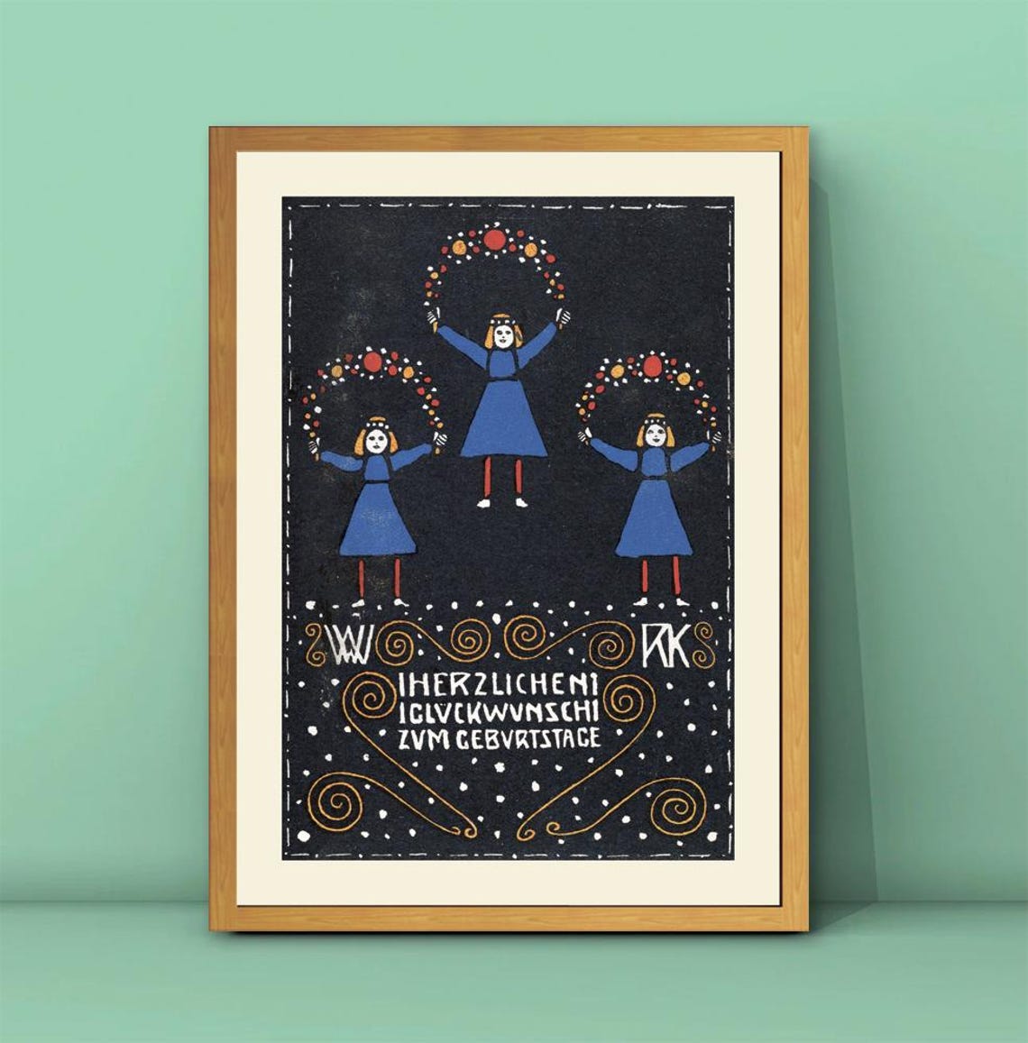 Wiener Werksttte Happy Birthday Poster Happy Birthday Print Werksttte Kalvach Painting Gift For Kids Kidsroom Wall Art