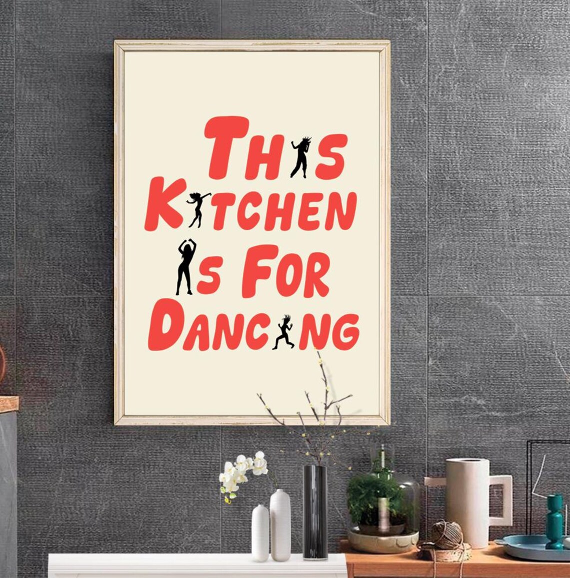 Aesthetic Kitchen Decor Cute Dance Art Red Black Kitchen Wall Art Minimalist Heart Print Trendy Kitchen Poster - Image 2