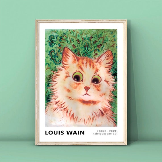 Louis Wain Cat Art Print, Illustrated Cat Poster