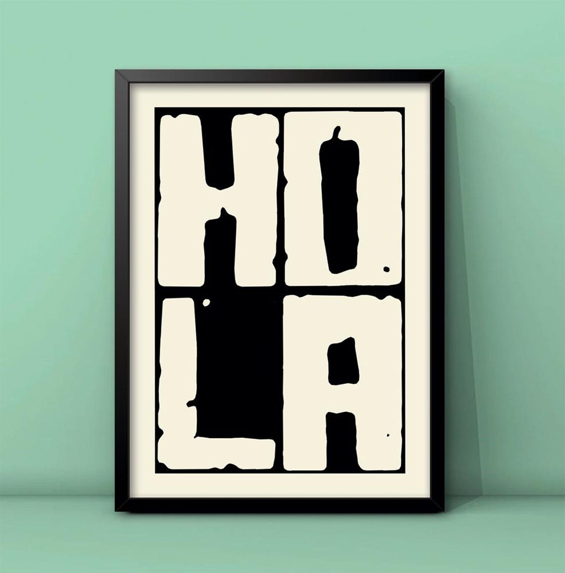 Bold Hola Typography Spanish Greeting Black Cream Graphic Poster