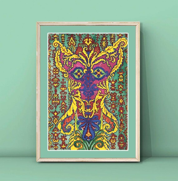 Louis Wain Kaleidoscopic Ornamental Cat Psychedelic Art Poster