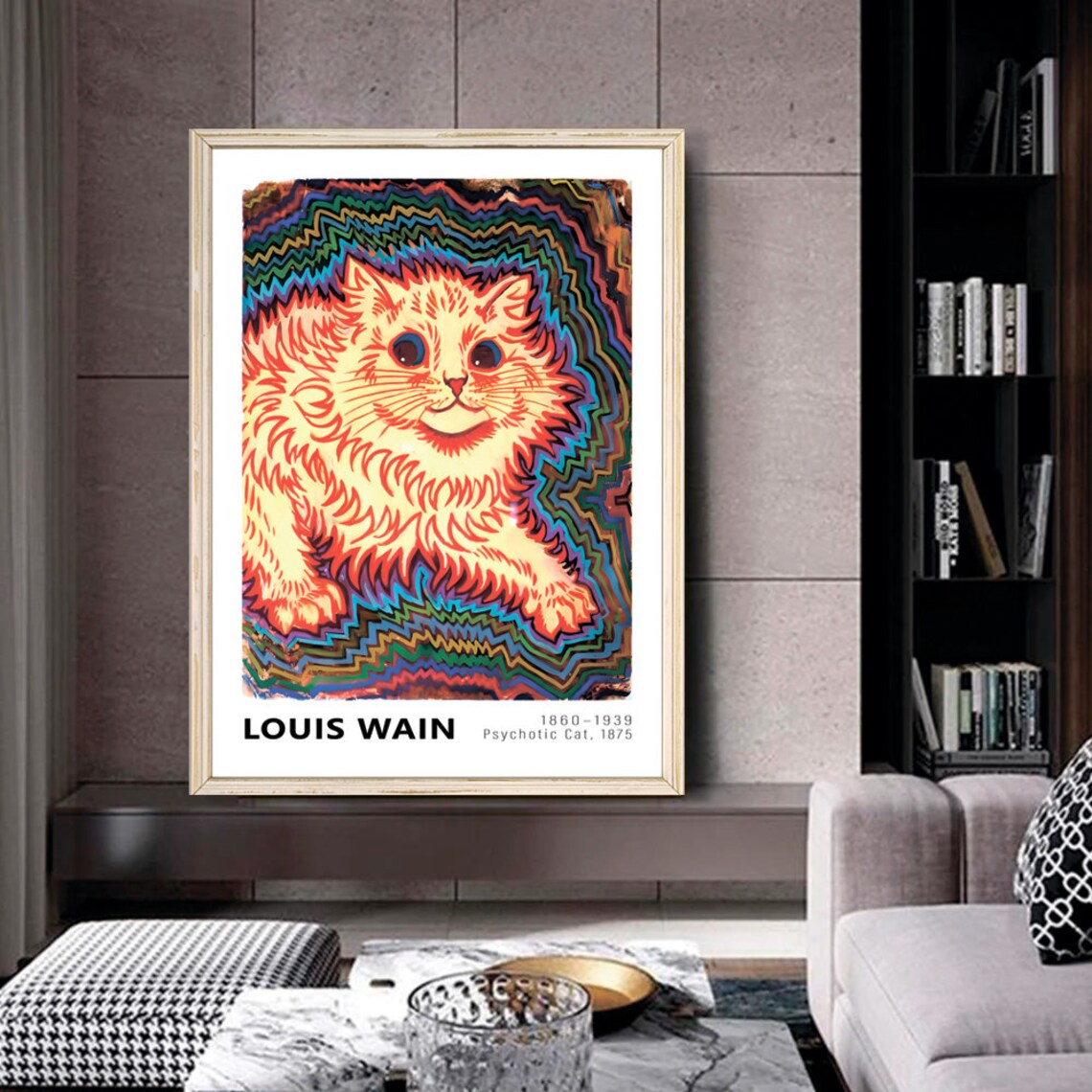 Louis Wain Psychotic Cat Art Print, Illustration Poster - Image 2