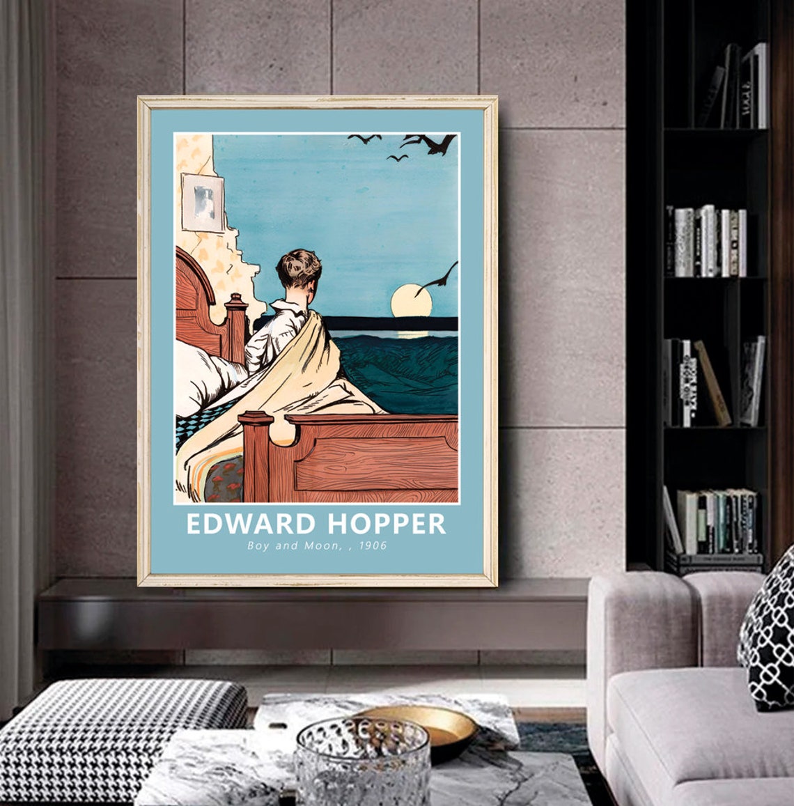Edward Hopper Boy and Moon 1906 Vintage Night Illustration Poster - Image 2