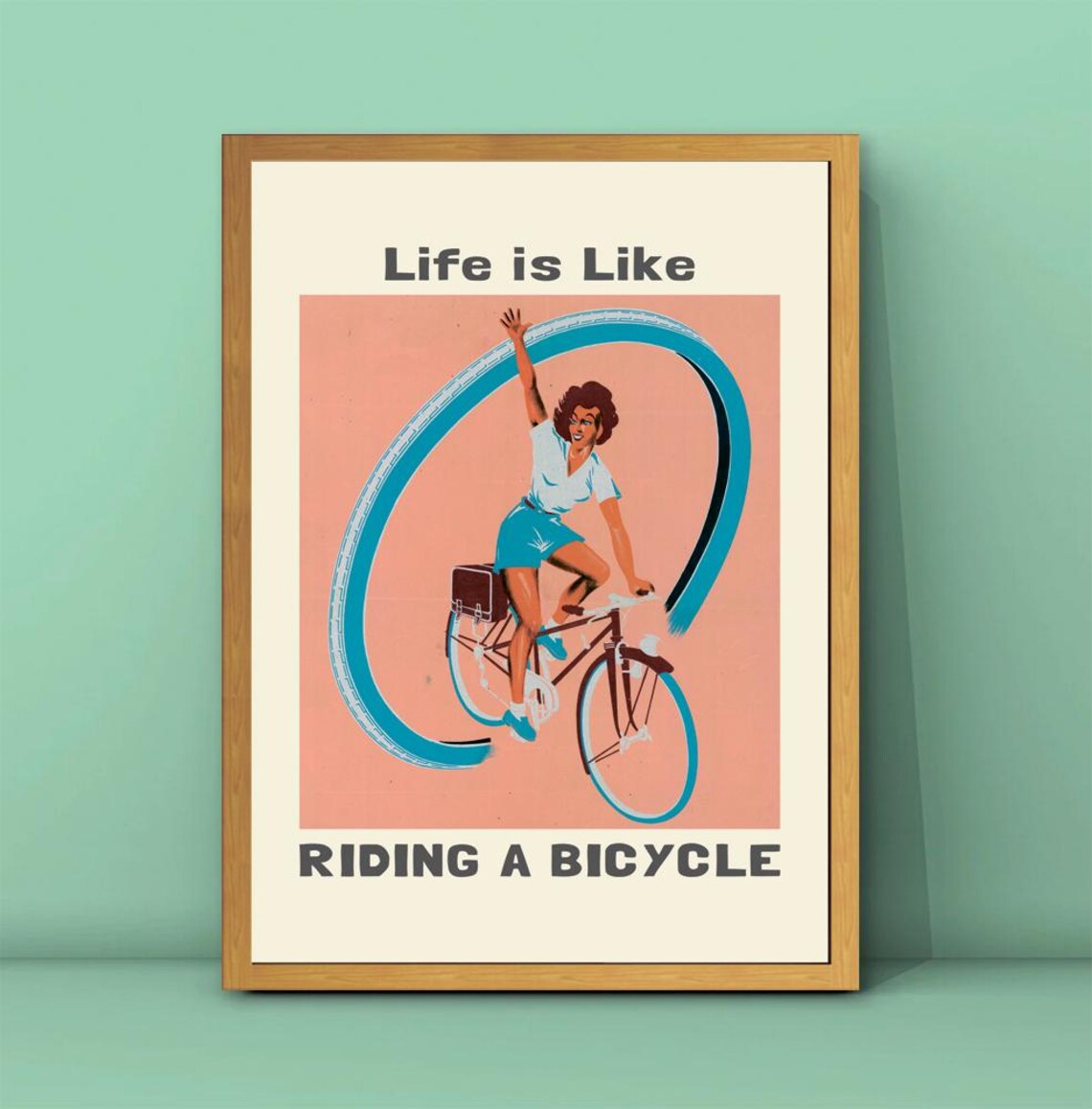 Life Is Like Riding A Bicycle Retro Woman Bike Vintage Quote Poster