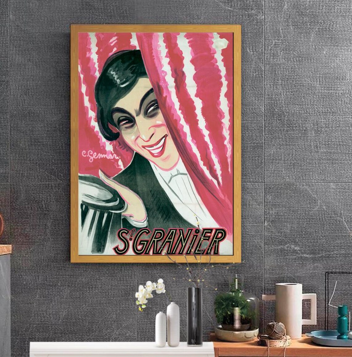 St Granier Charles Gesmar French Cabaret Red Curtain Art Poster - Image 2