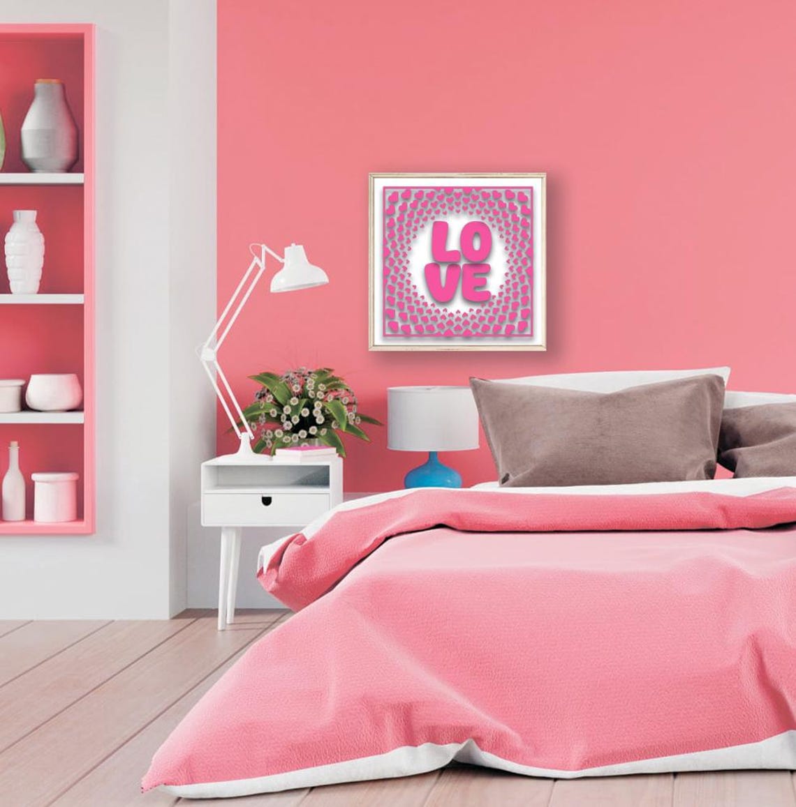 Pink Love Heart Burst Typography Romantic Valentine Art Poster - Image 3