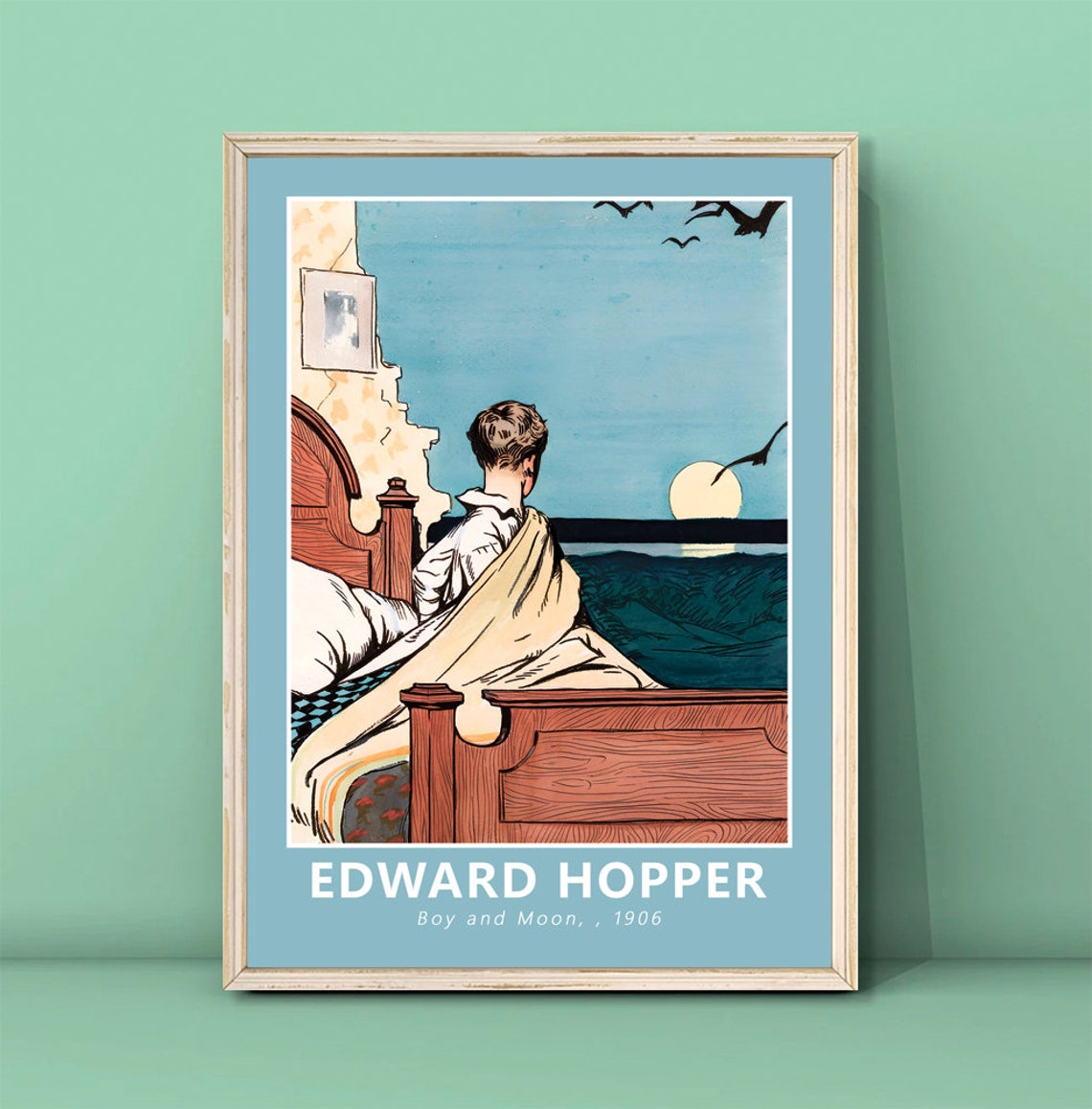 Edward Hopper Boy and Moon 1906 Vintage Night Illustration Poster