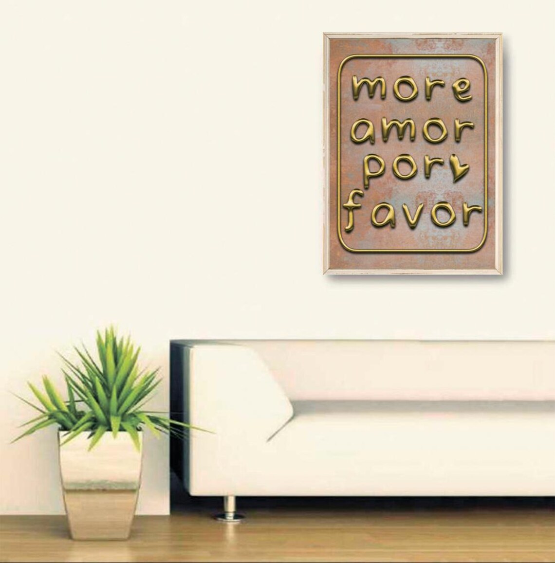 More Amor Por Favor Gold Balloon Letters Rustic Heart Quote Poster - Image 2