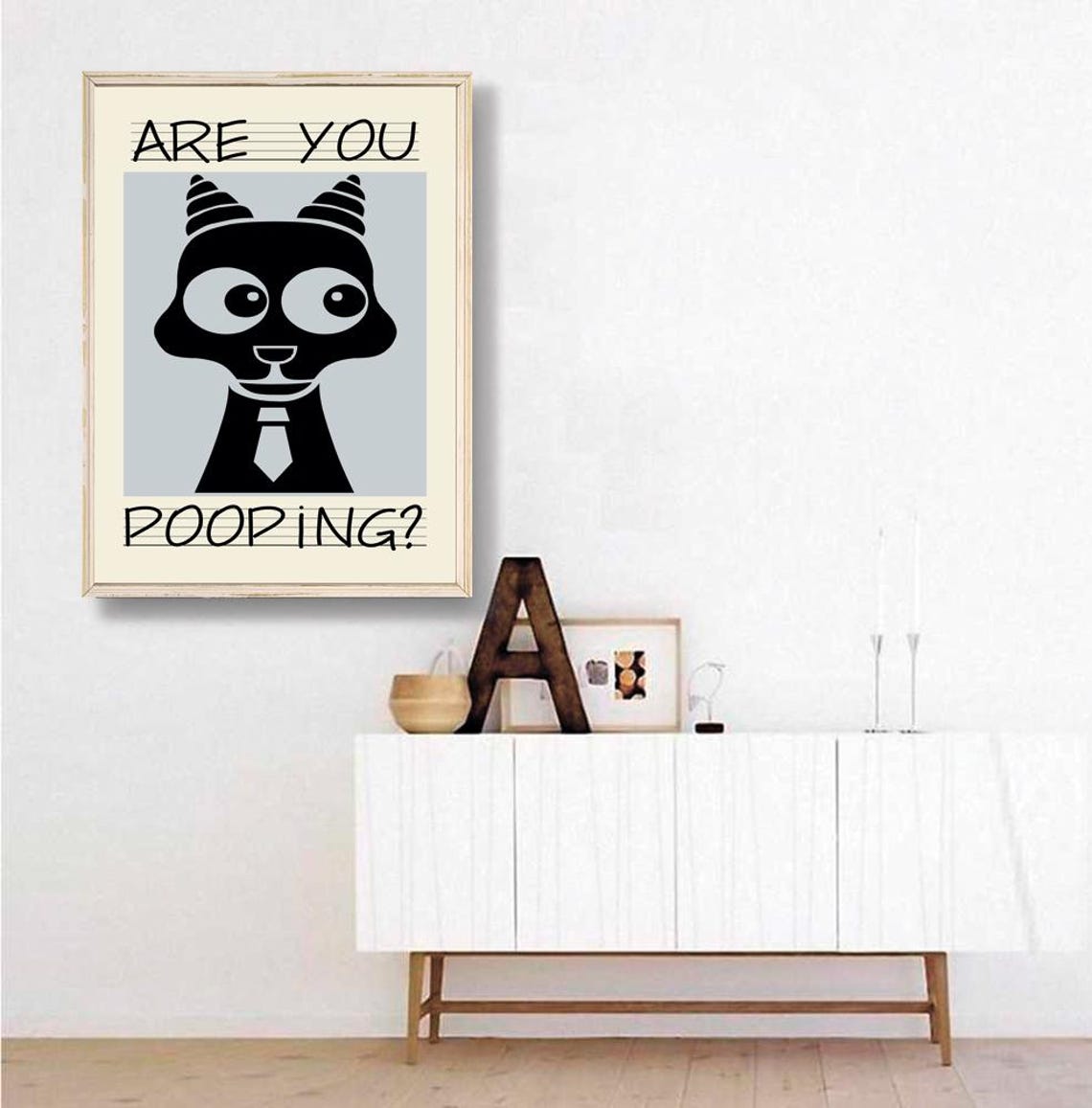 Are You Pooping Funny Black Cat Cartoon Bathroom Humor Wall Poster