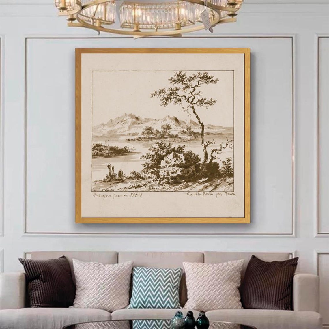 View of the Seine in Rouen 19th Century French River Sketch Poster - Image 3