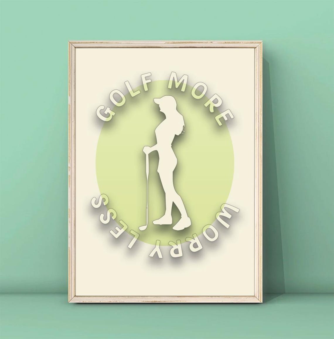 Golf More Worry Less Lady Golfer Silhouette Minimalist Quote Poster