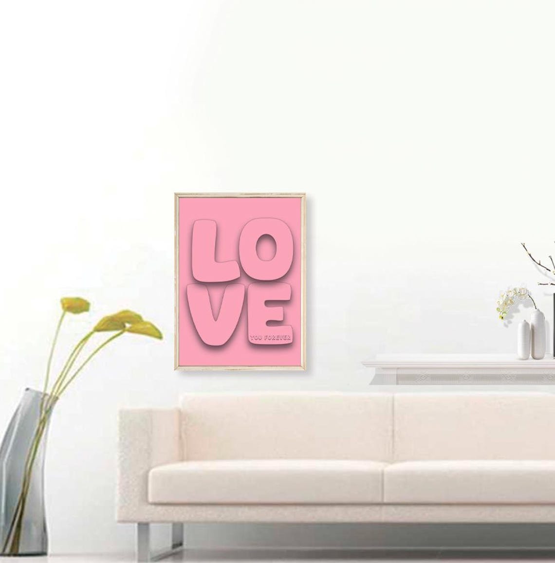 Pink Embossed Love You Forever 3D Typography Romantic Art Poster - Image 3