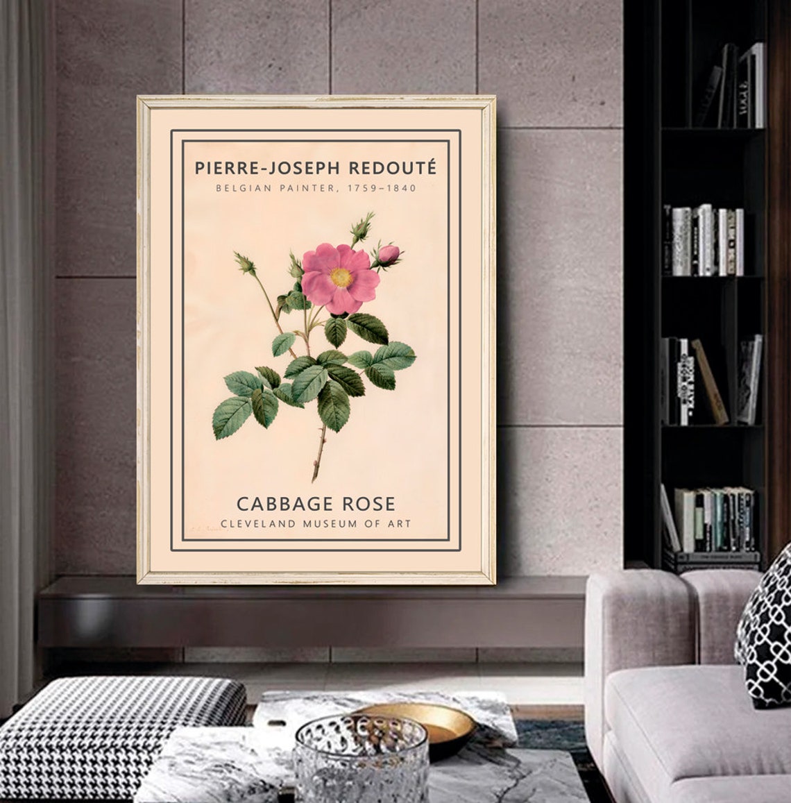 Pierre Joseph Redoute Cabbage Rose Botanical Vintage Art Poster - Image 2