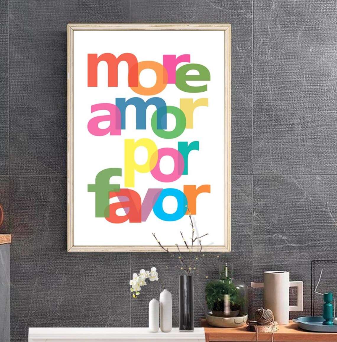 More Amor Por Favor Multicolor Overlapped Letters Quote Poster - Image 2