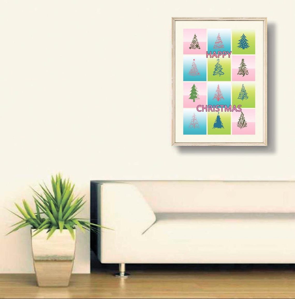 Happy Christmas Twelve Stylized Trees Holiday Festive Poster - Image 3