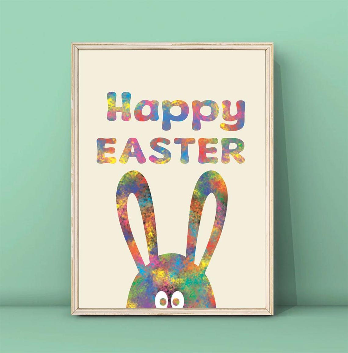 Happy Easter Tie Dye Bunny Peeking Cute Spring Holiday Decor Poster