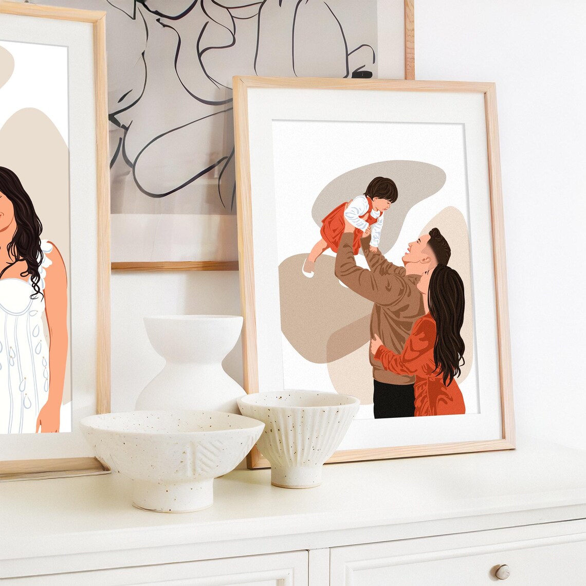 Custom Family of Three Beach Portrait from Photo Faceless Art Poster - Image 3