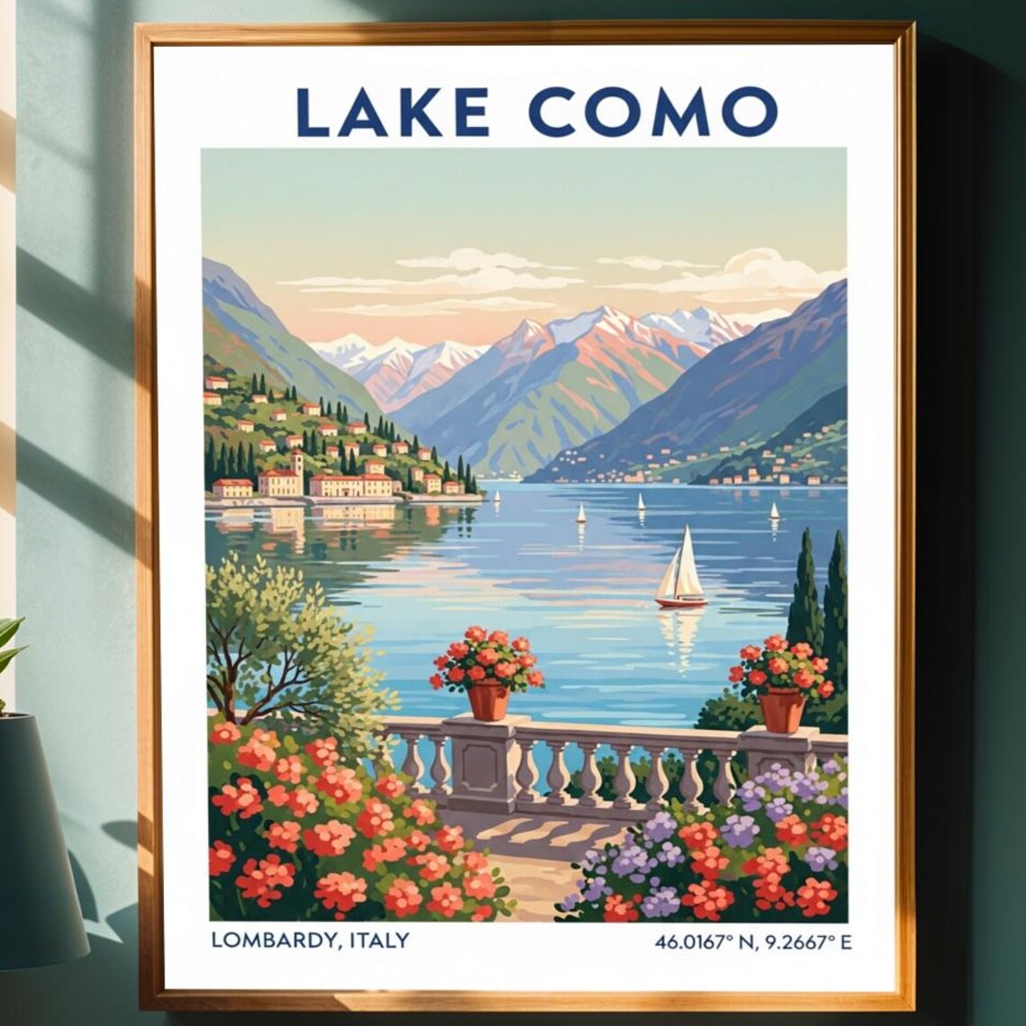 Lake Como Italy Vintage Travel Poster Lombardy Lakeside Scenery