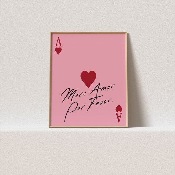 More Amor Por Favor Pink Playing Card Love Quote Poster For Girls Rooms