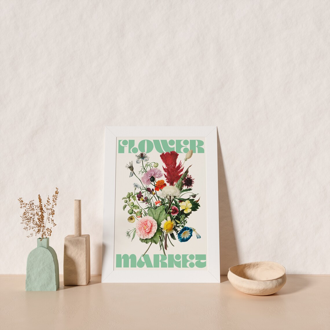 Flower Market Green Retro Wildflower Botanical Poster For Garden Rooms - Image 4